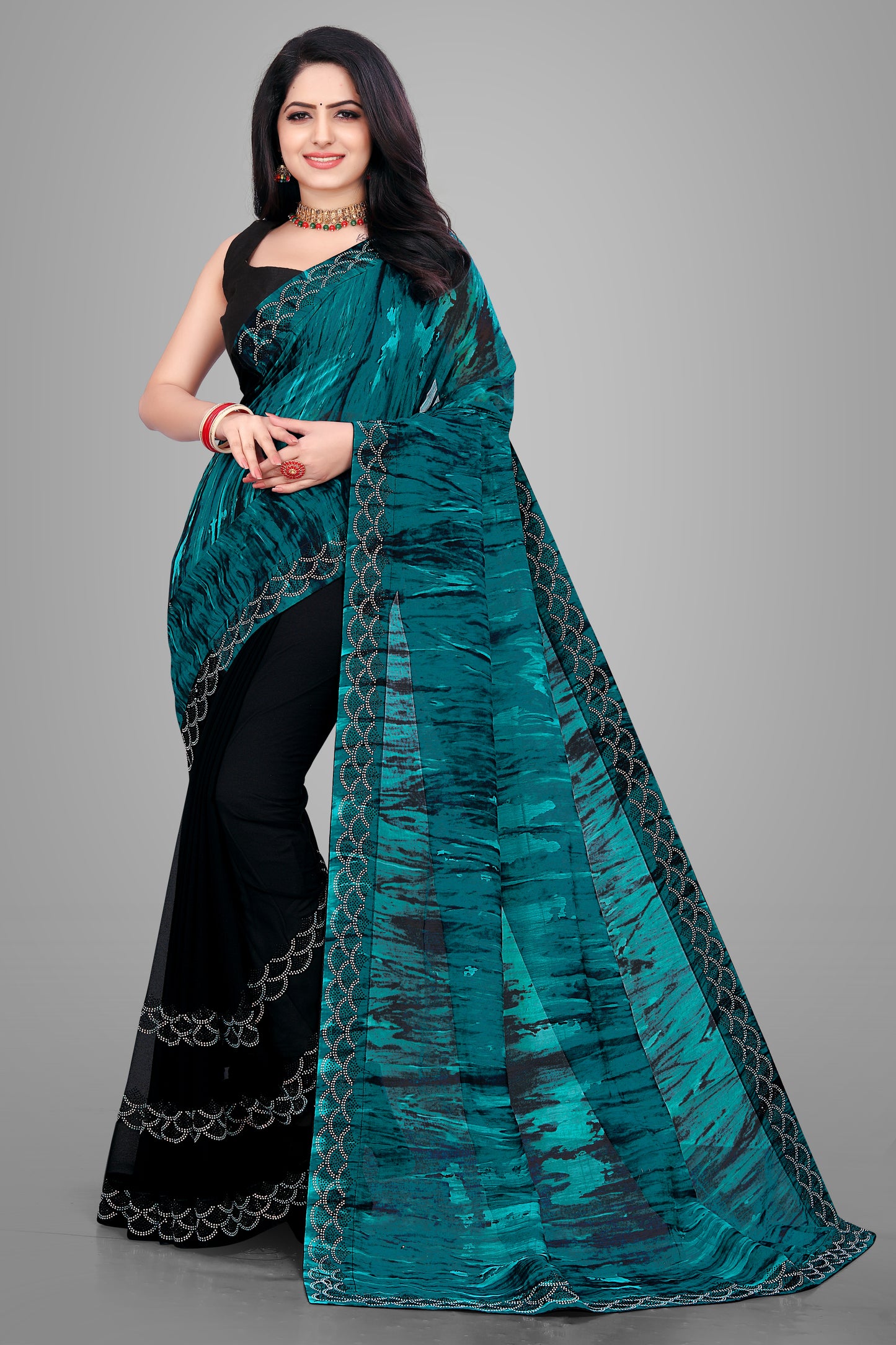 Half & Half Designer Georgette Saree