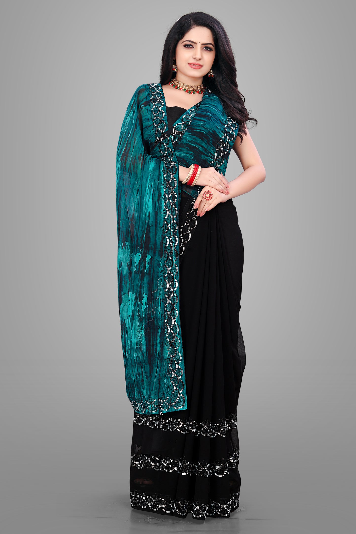Half & Half Designer Georgette Saree