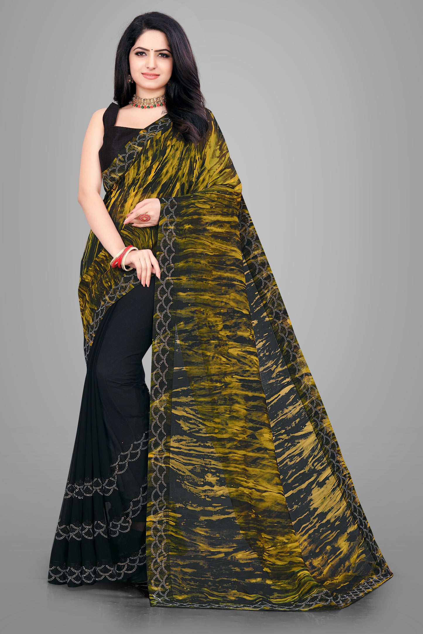 Half & Half Designer Georgette Saree