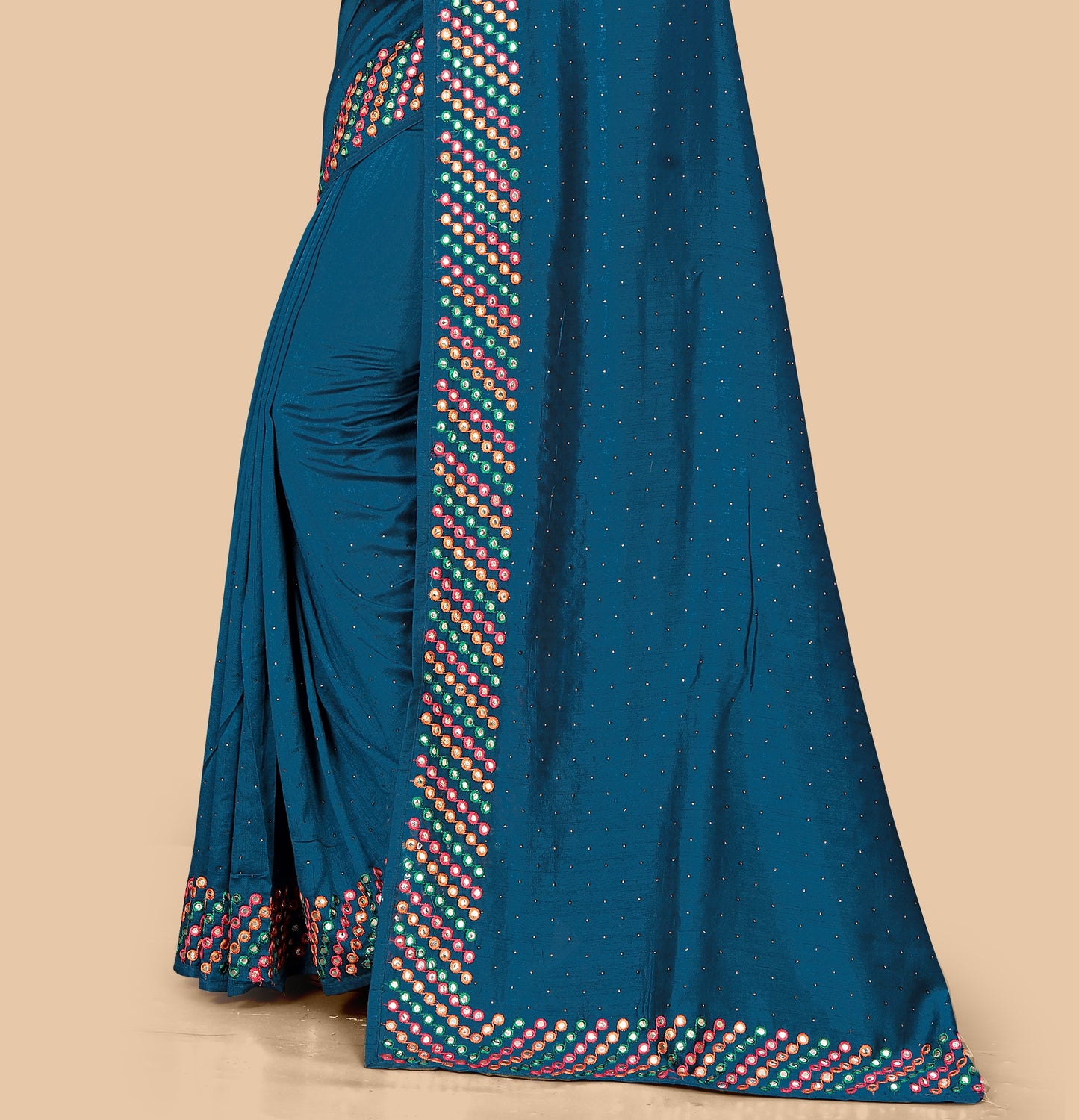 Stunning Wine Dola Silk Saree With Mirror Embroidery Work