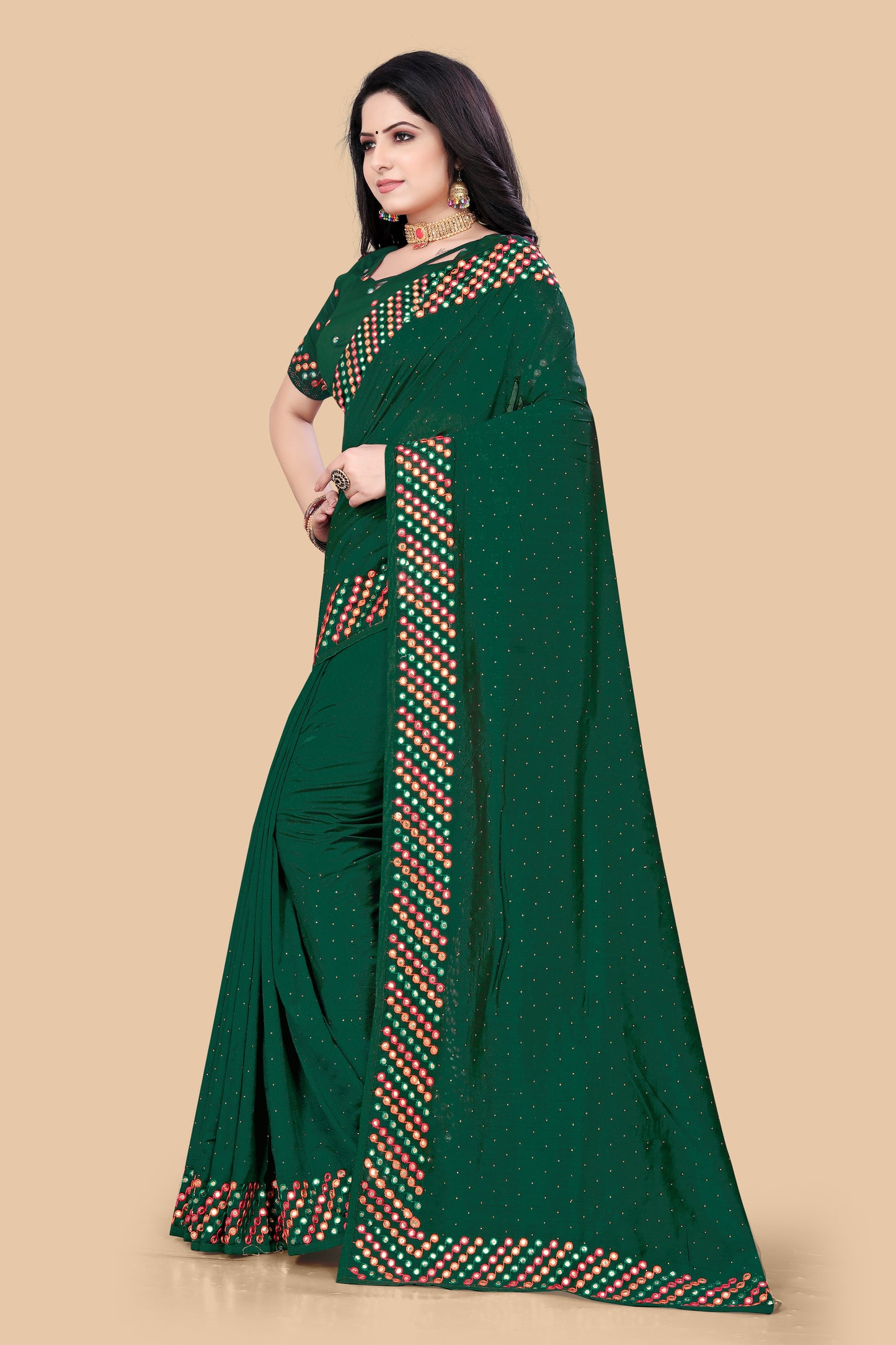 Stunning Wine Dola Silk Saree With Mirror Embroidery Work