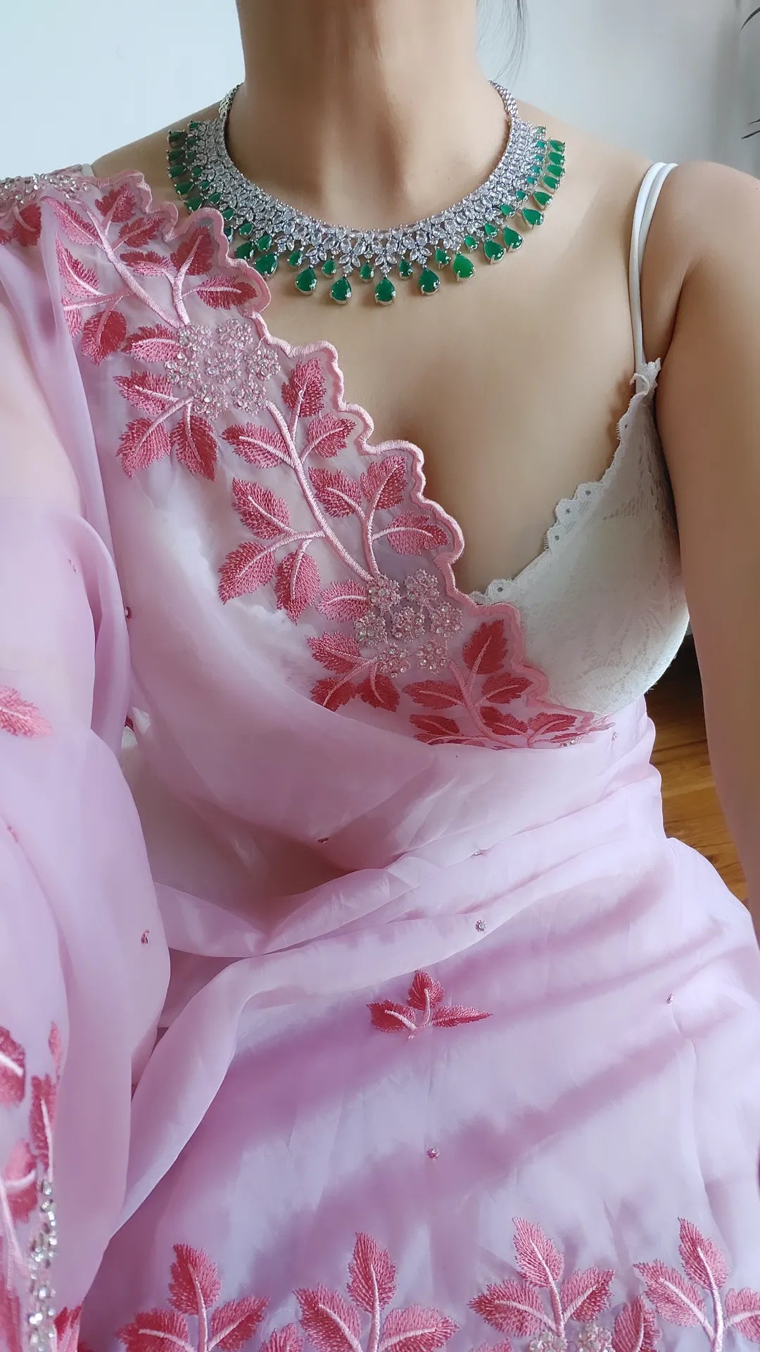 Stunning Pink Crystal Organza Silk Saree With Work