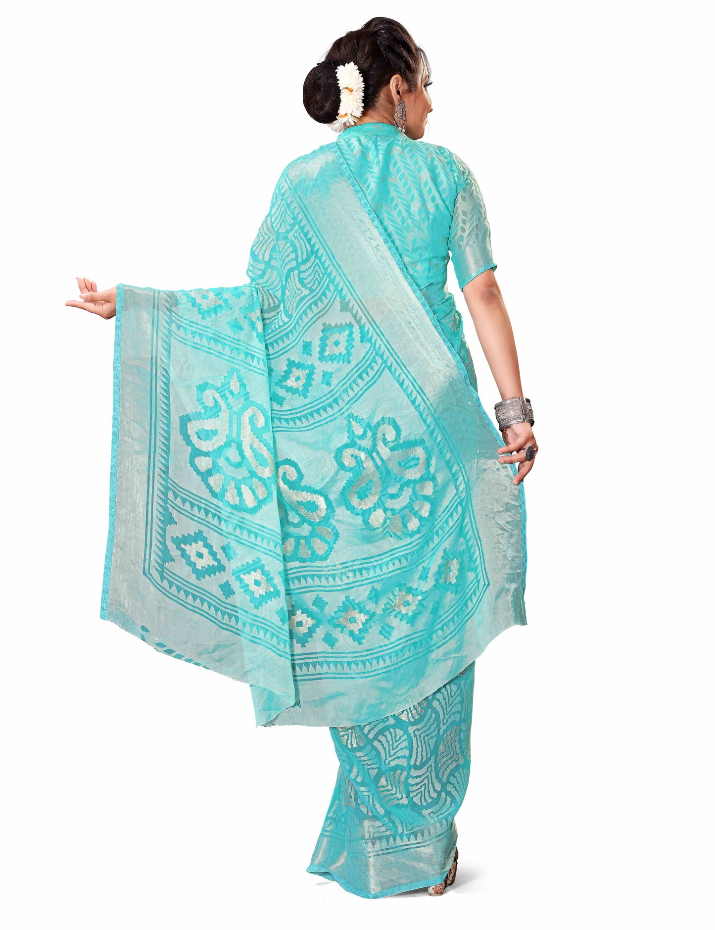 Beautiful Brasso Saree With Ethnic Motif & Gold Zari Prints
