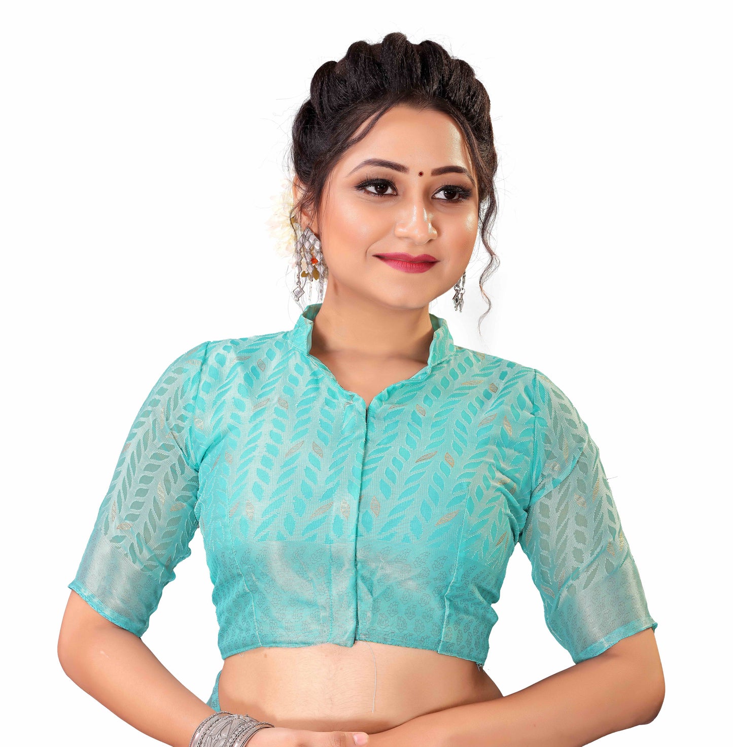 Beautiful Brasso Saree With Ethnic Motif & Gold Zari Prints