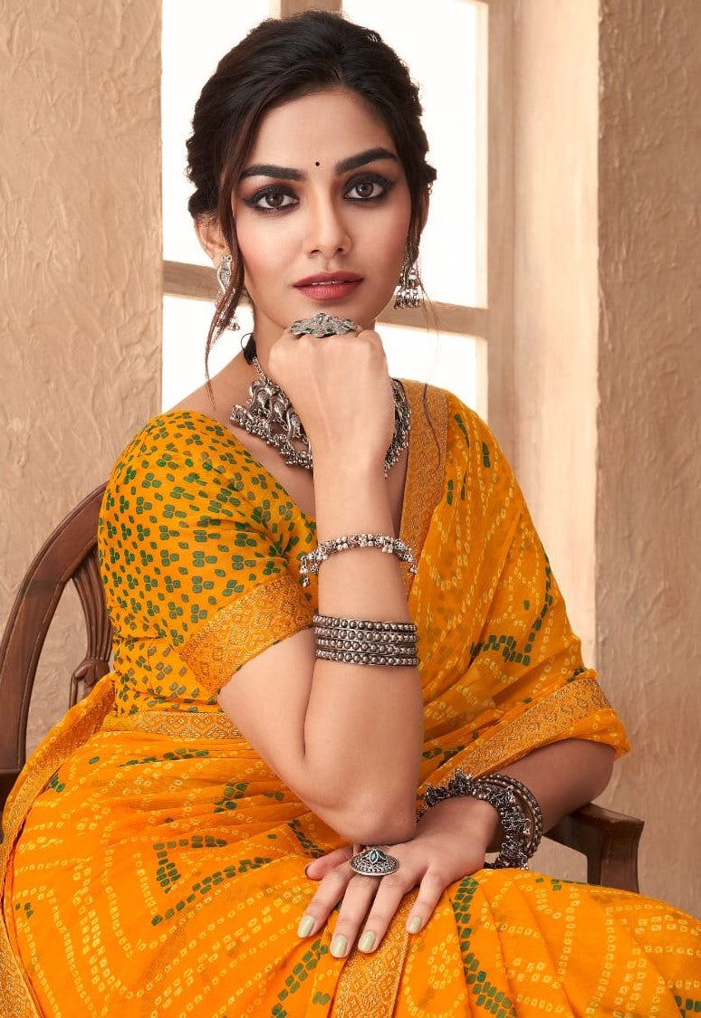 Gold Bandhani Foil Printed Saree
