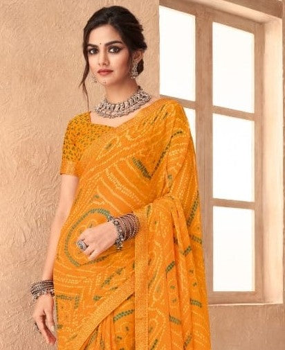 Gold Bandhani Foil Printed Saree