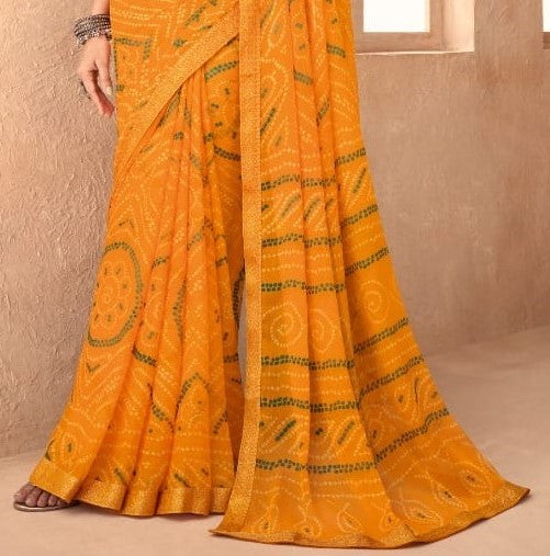 Gold Bandhani Foil Printed Saree