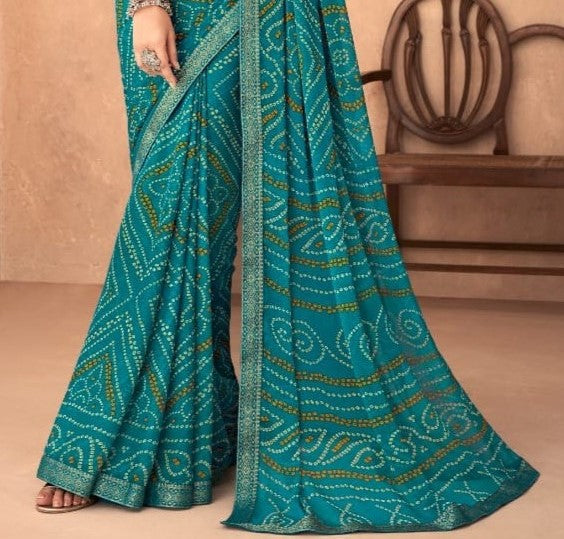 Rama Bandhani Foil Printed Saree