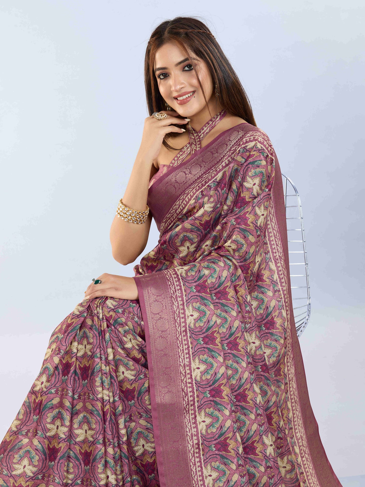 Tussar Silk Printed Saree – Pink