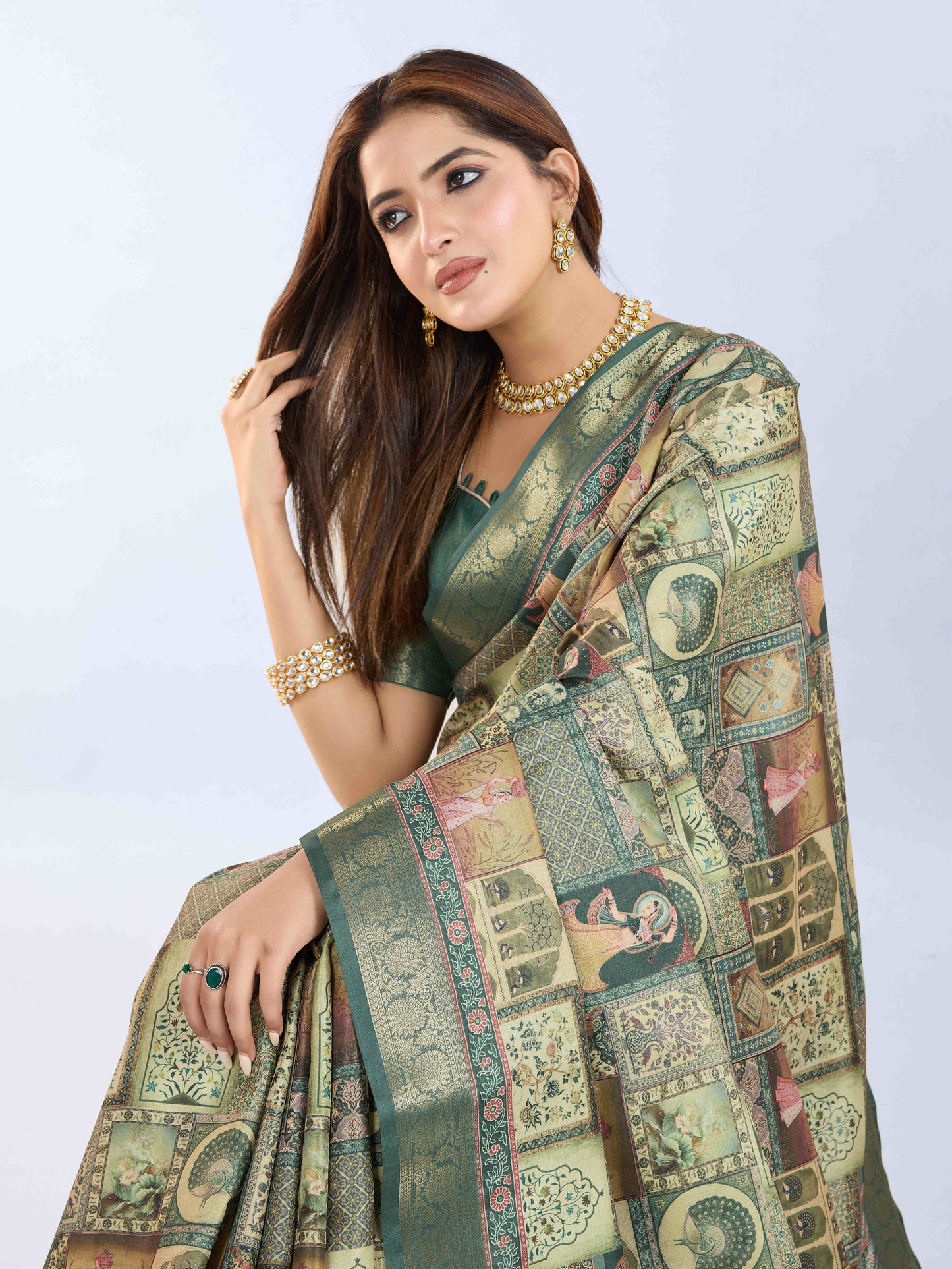 Tussar Silk Printed Saree – Green