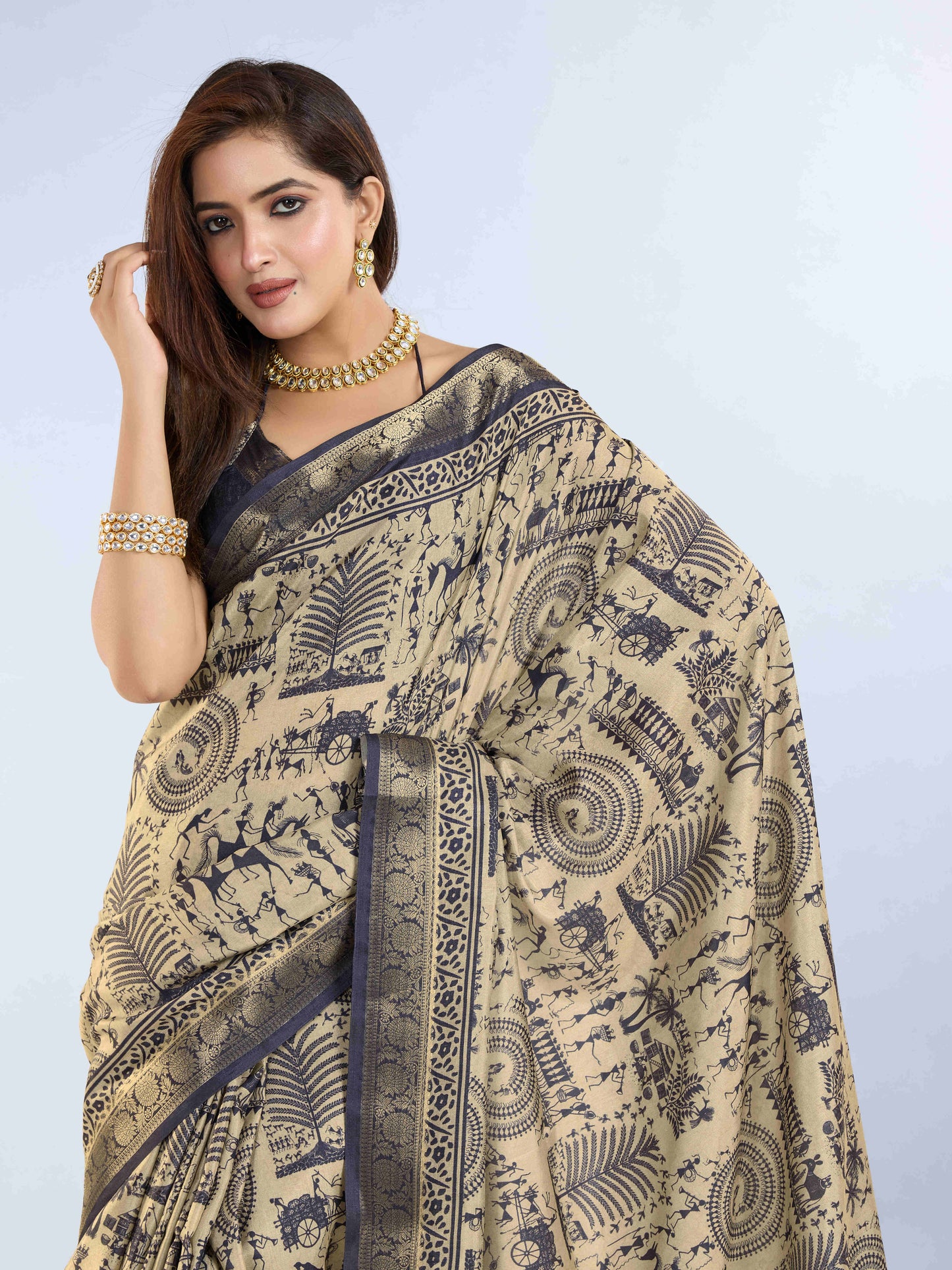 Tussar Silk Printed Saree – Black