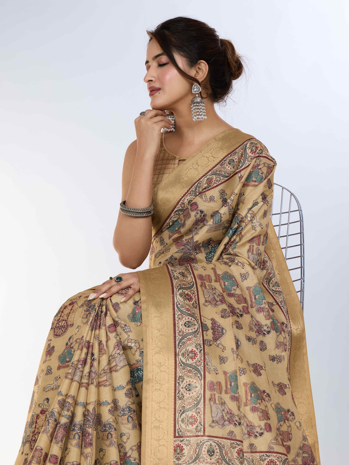 Tussar Silk Printed Saree – Beige