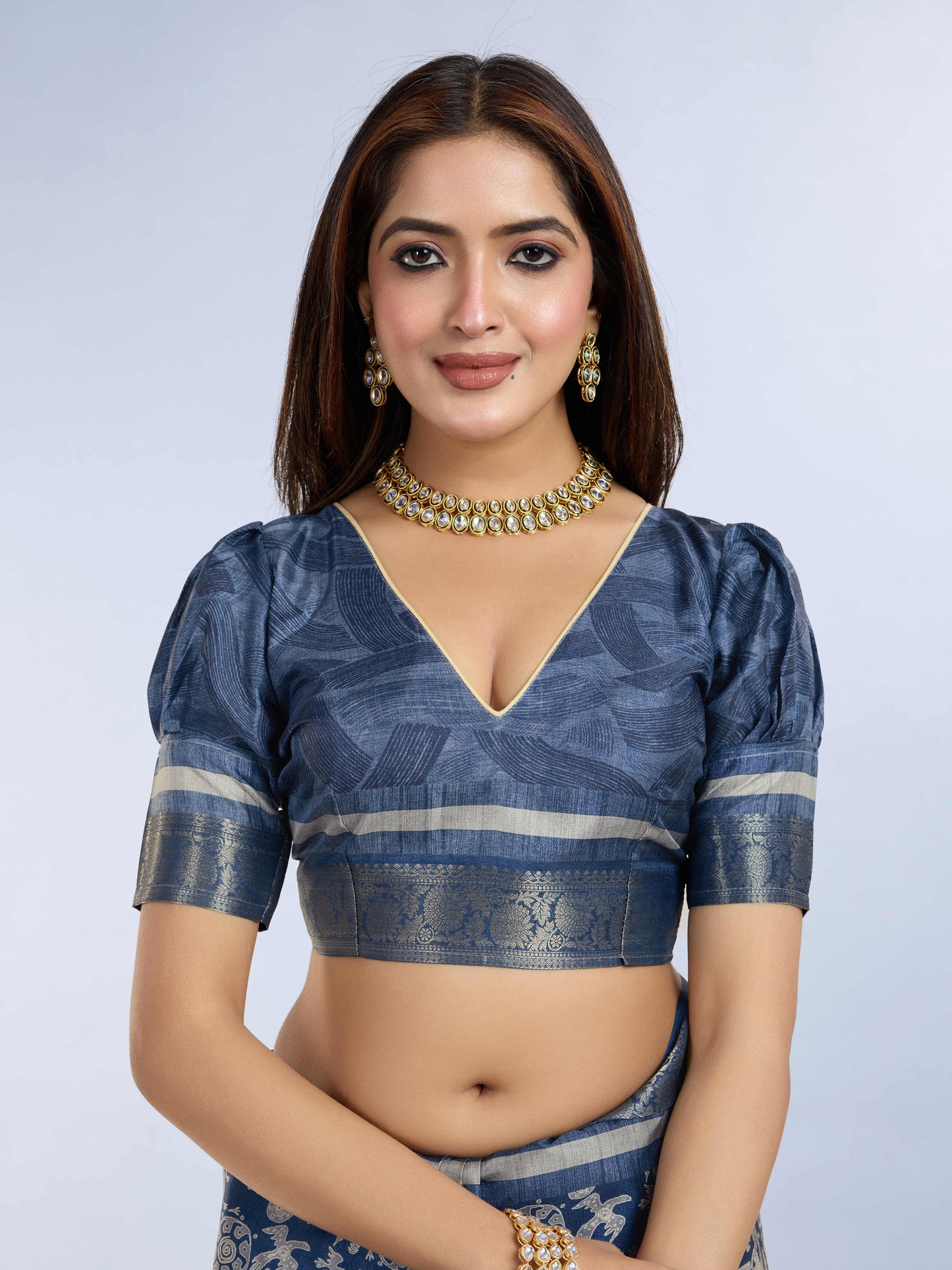 Tussar Silk Printed Saree – Blue