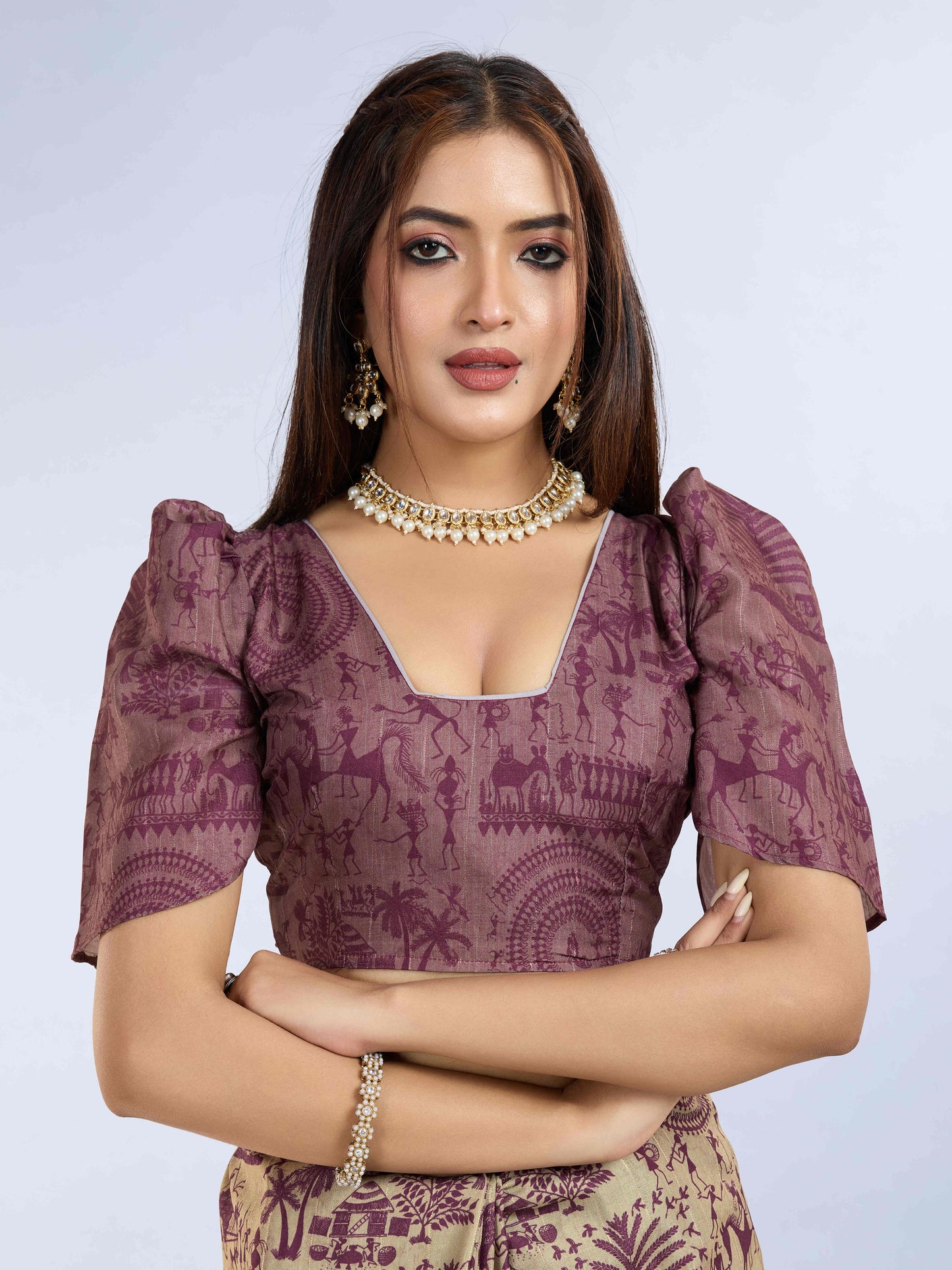 Tussar Silk Printed Designer Saree – Maroon