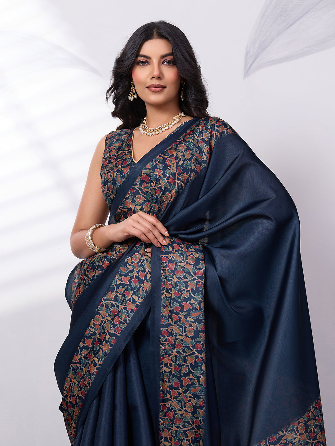 Sattin Tussar Silk Digital Printed Saree With Tassels