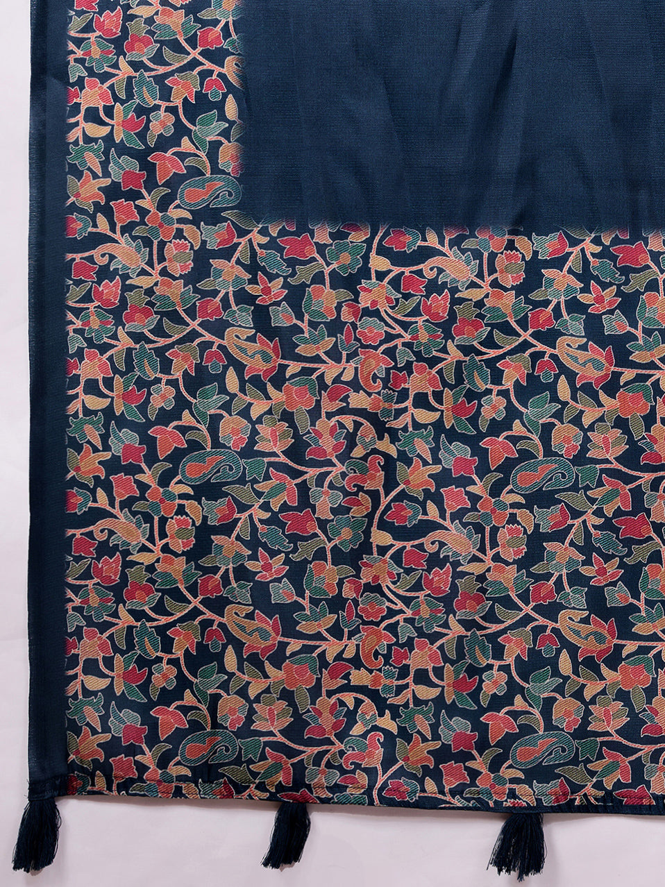 Sattin Tussar Silk Digital Printed Saree With Tassels