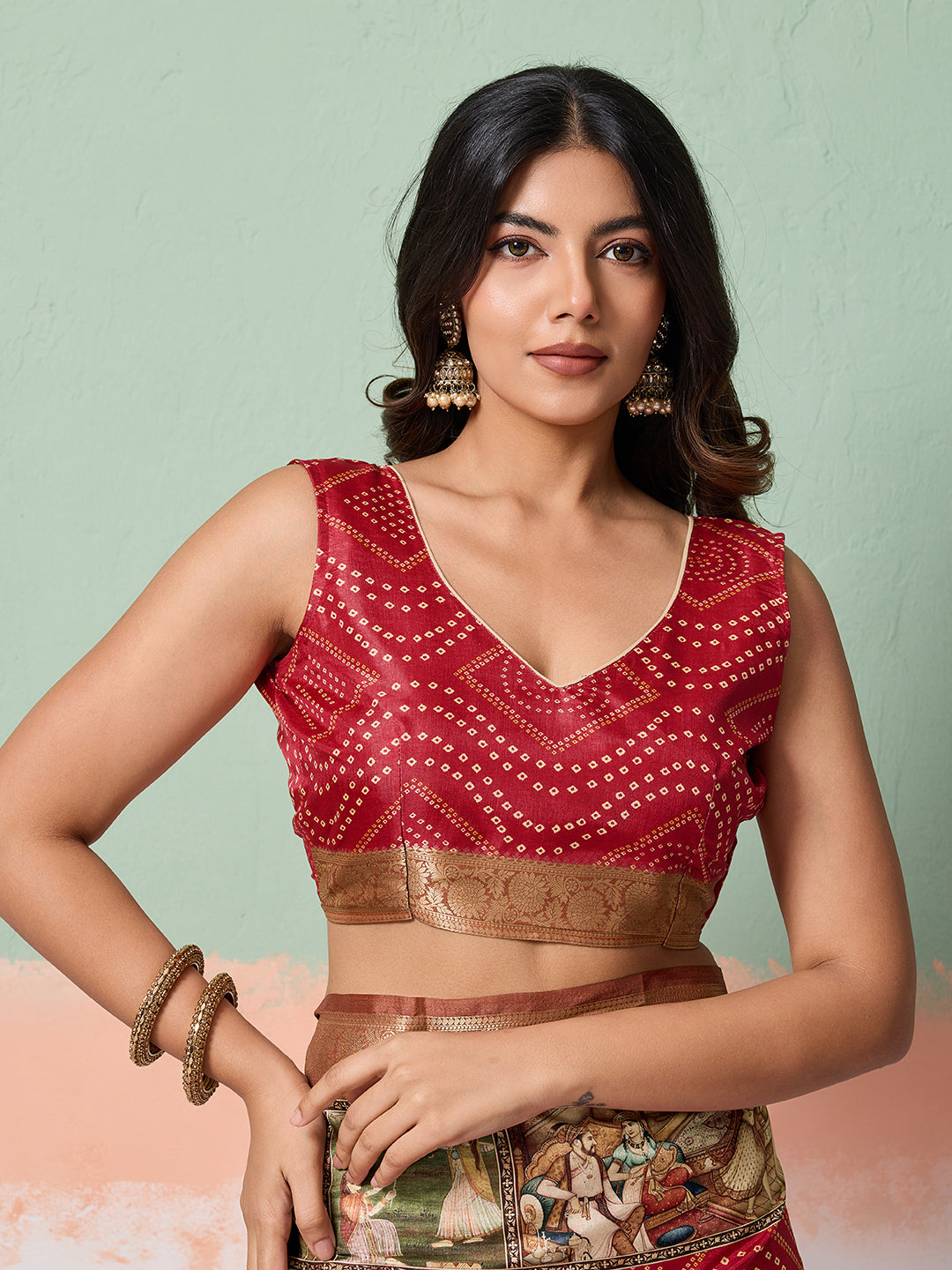 Red Tussar Silk Bandhani Print Saree With Jacquard Border