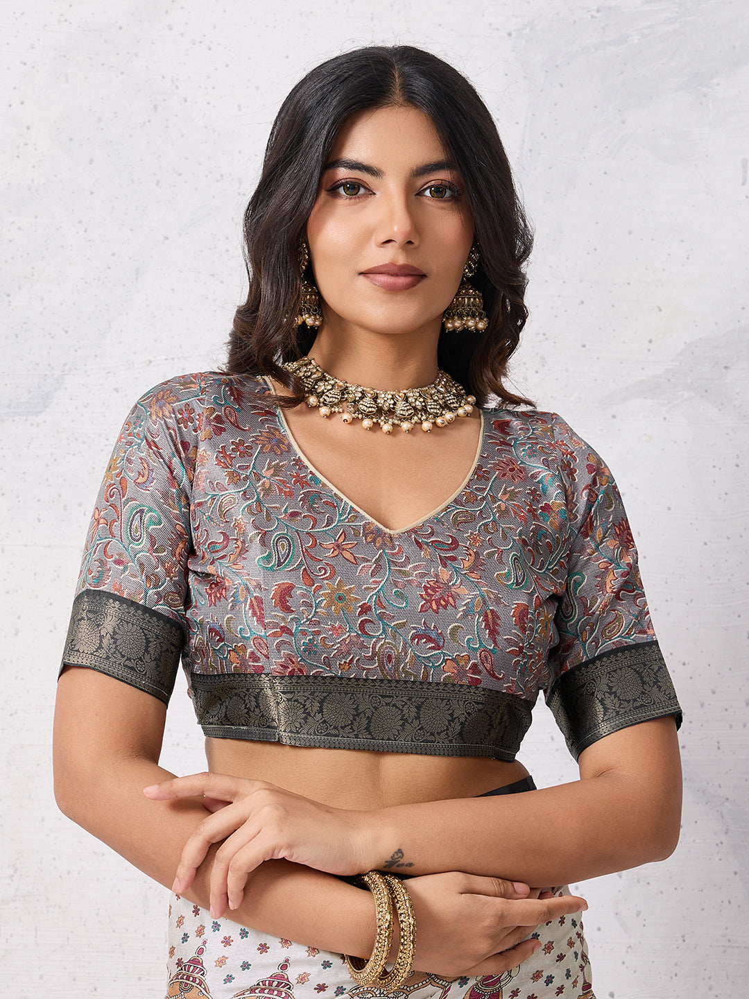 Tussar Silk Digital Kalamkari Print Saree With Jacquard Border