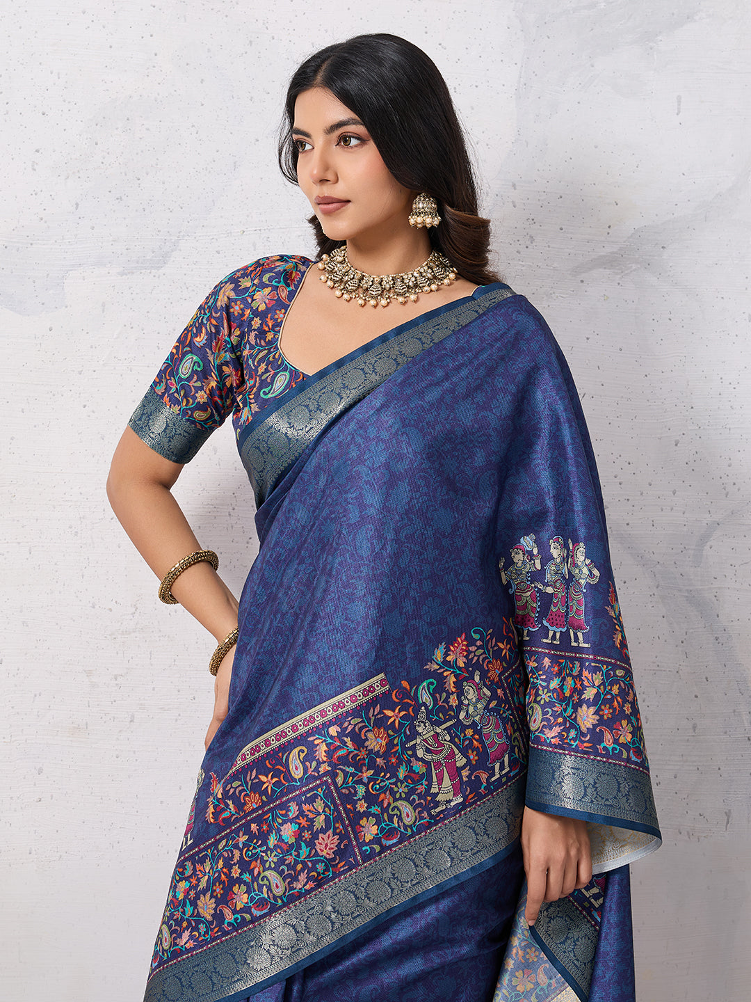 Tussar Silk Digital Kalamkari Print Saree With Jacquard Border