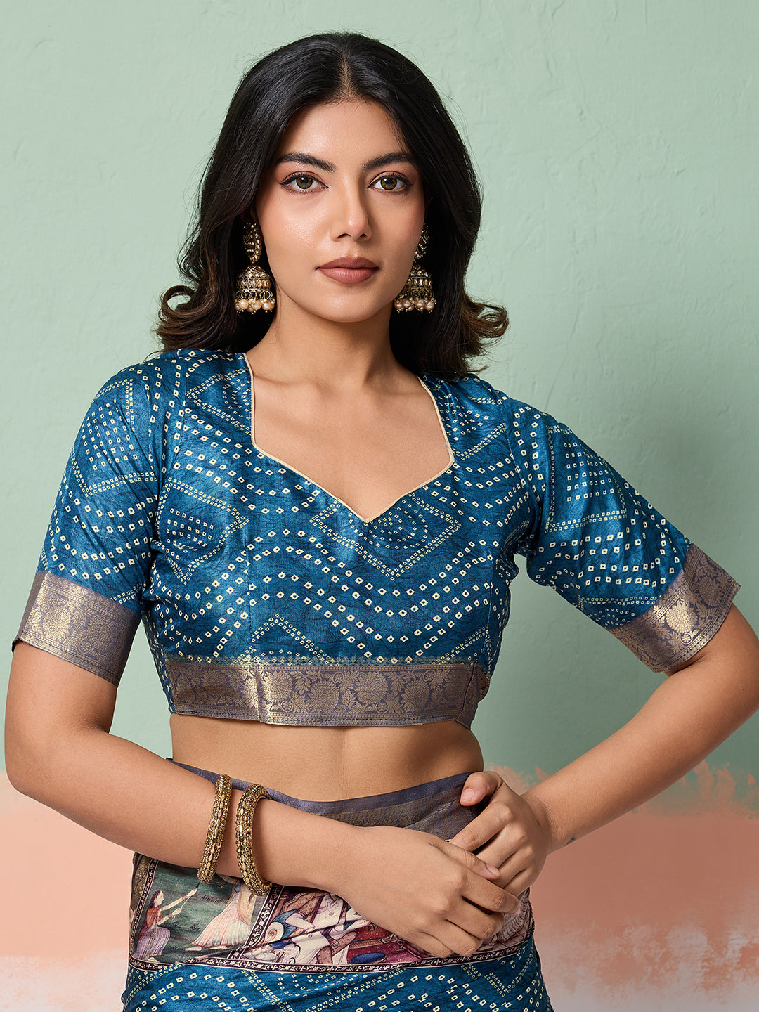 Blue Tussar Silk Bandhani Print Saree With Jacquard Border