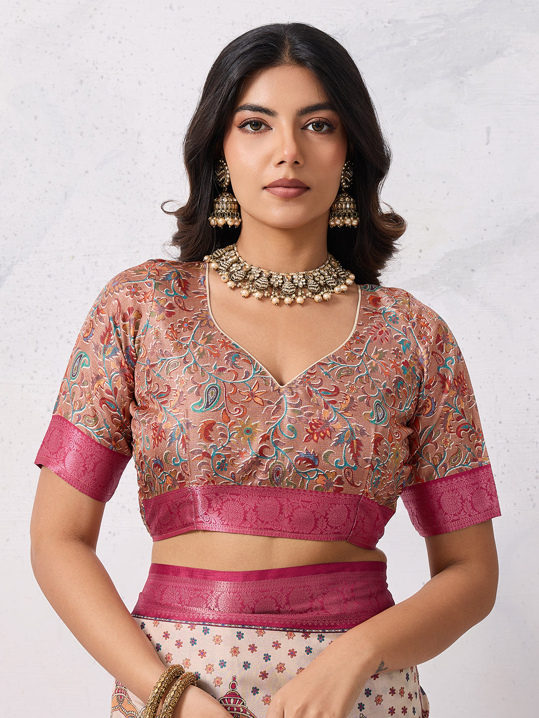 Tussar Silk Digital Kalamkari Print Saree With Jacquard Border