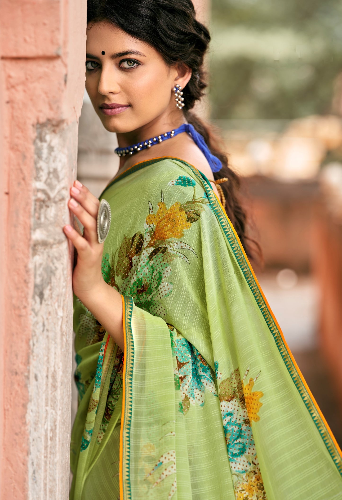 Beautiful Naina Green Georgette Self Design & Foil Printed Saree