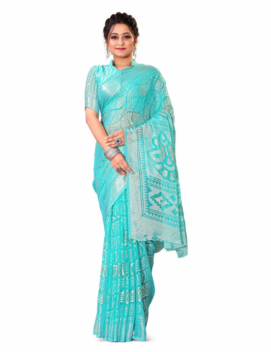 Beautiful Brasso Saree With Ethnic Motif & Gold Zari Prints
