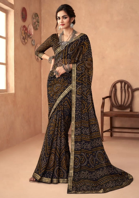 Black Bandhani Foil Printed Saree