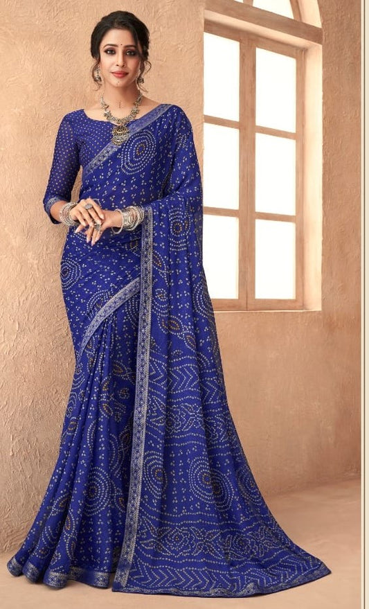 Blue Bandhani Foil Printed Saree