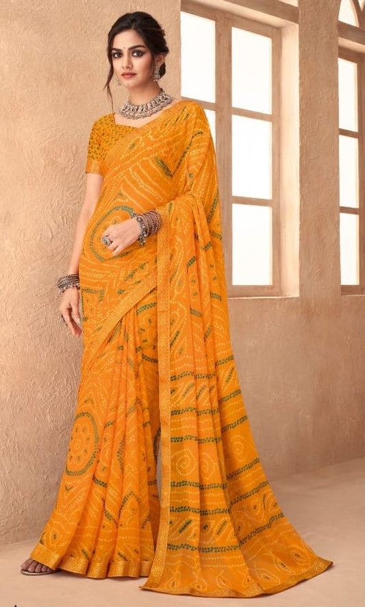 Gold Bandhani Foil Printed Saree
