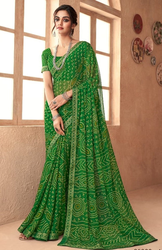 Green Bandhani Foil Printed Saree