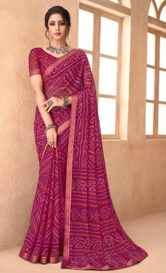 Magenta Bandhani Foil Printed Saree