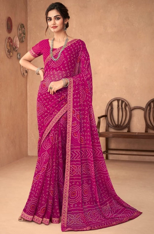 Pink Bandhani Foil Printed Saree