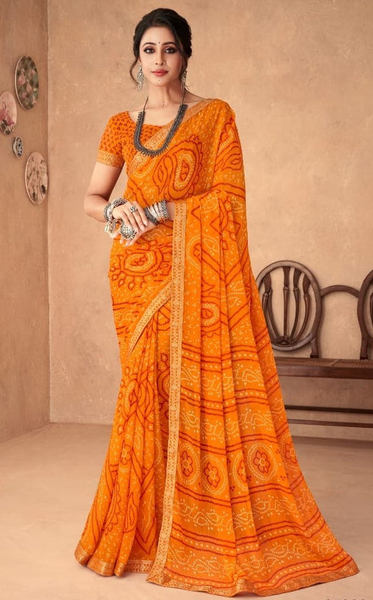Yellow Bandhani Foil Printed Saree