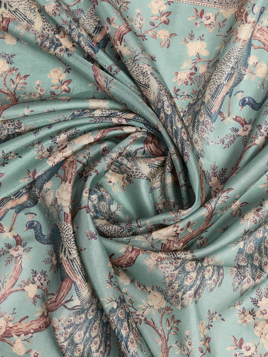 Tussar Silk Printed Saree – Rama