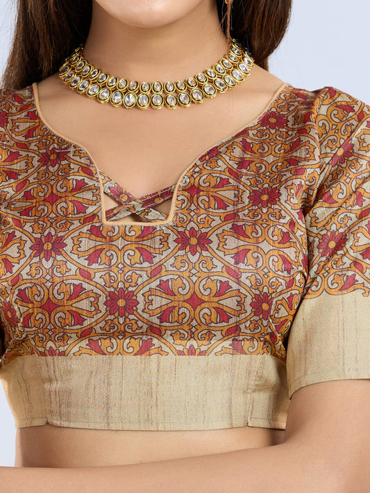 Handloom Silk Printed Designer Saree – Mustard