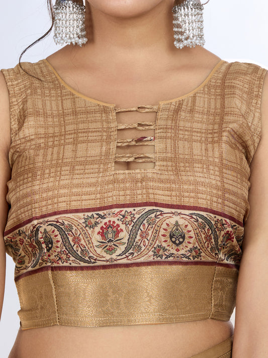 Tussar Silk Printed Saree – Beige